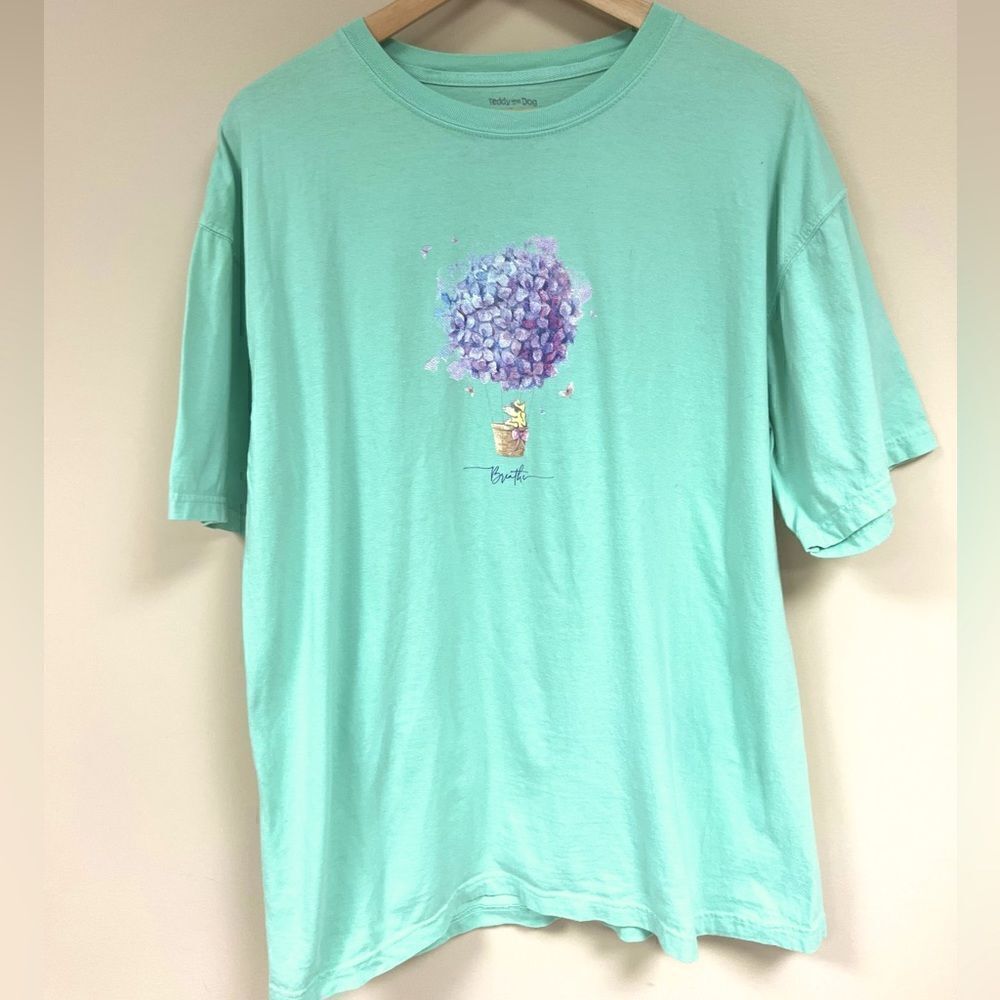 Teddy the Dog “ Breathe” green t shirt size L